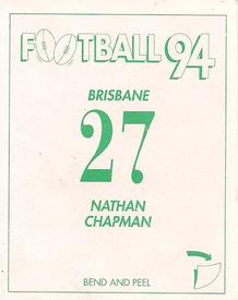 1994 Select AFL Stickers #27 Nathan Chapman Back